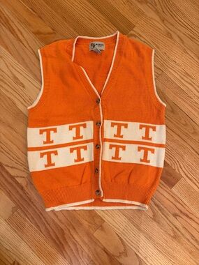 Classic Orange & White Knit Vest with power T Pattern